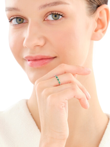 Rhodium Plated Silver Band Ring with Cubic Zirconia