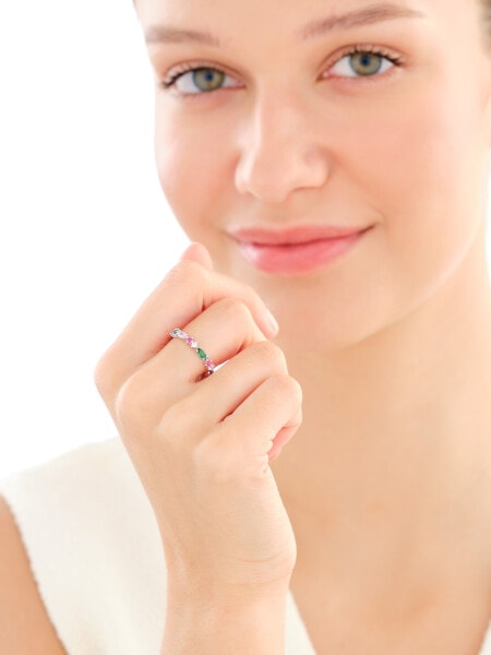 Rhodium Plated Silver Band Ring with Cubic Zirconia