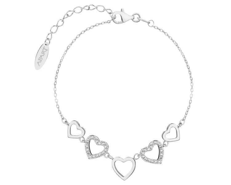 Stříbrný náramek se zirkony - srdce