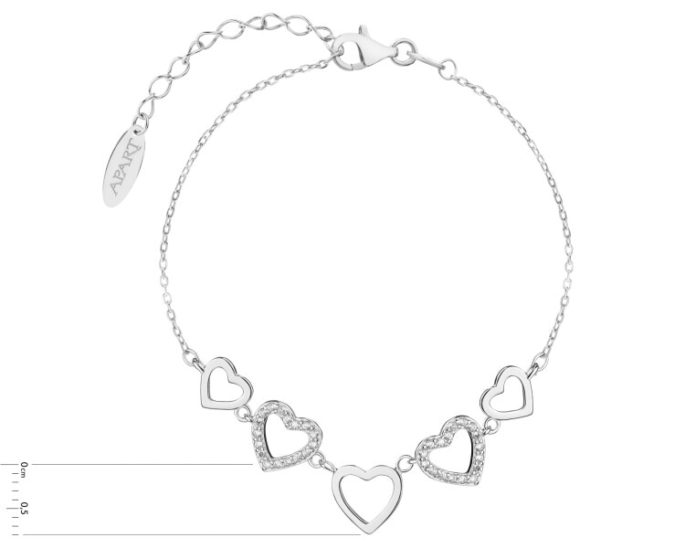 Stříbrný náramek se zirkony - srdce