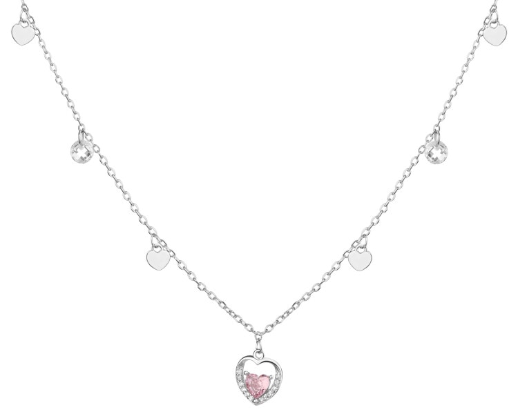 Naszyjnik srebrny z cyrkoniami - serca