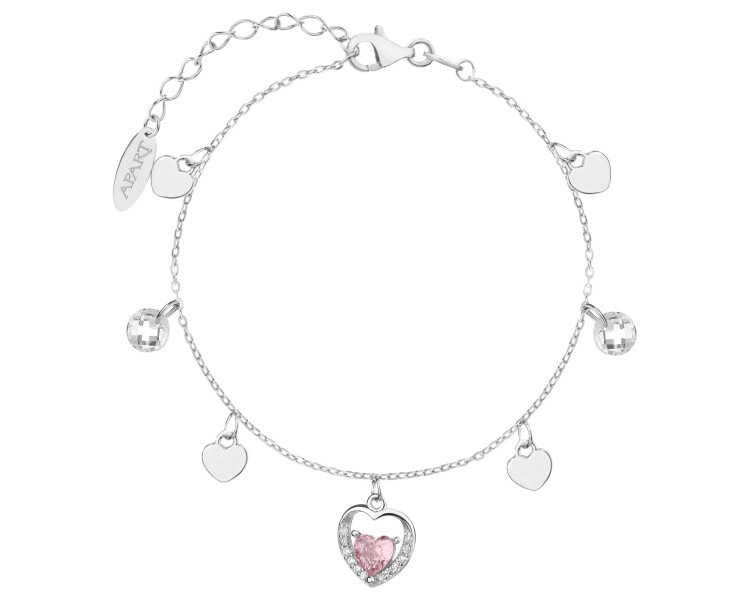 Bransoletka srebrna z cyrkoniami - serca