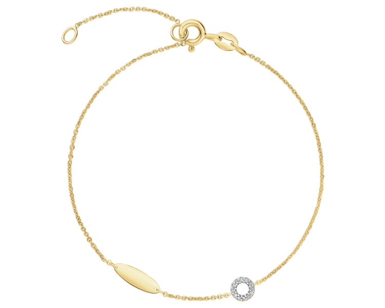 9 K Rhodium-Plated Yellow Gold Bracelet with Diamonds - 0,02 ct - fineness 9 K
