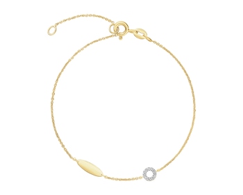 Bransoletka z żółtego złota z diamentami - koło - 0,02 ct - próba 375