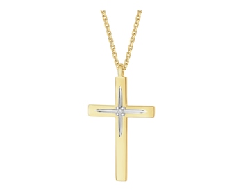 Zlatý přívěsek s diamantem - kříž - 0,004 ct - ryzost 585