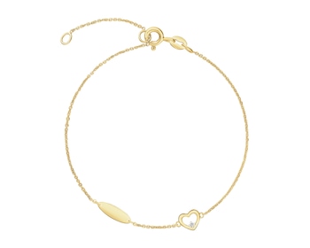 Bransoletka z żółtego złota z diamentem - serce - 0,004 ct - próba 375