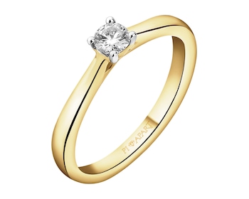 Pierścionek z żółtego złota z brylantem - 0,18 ct - próba 750