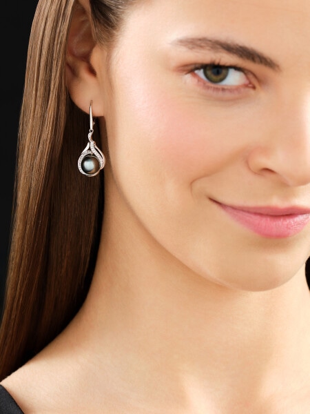 18 K Rhodium-Plated White Gold Dangling Earring  - fineness 18 K