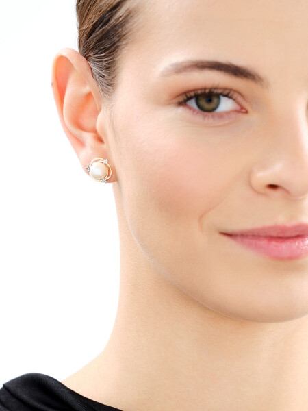 14 K Rhodium-Plated Yellow Gold Earrings - fineness 14 K