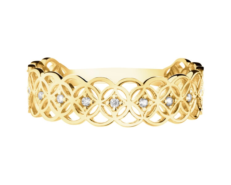 9 K Yellow Gold Band Ring with Cubic Zirconia