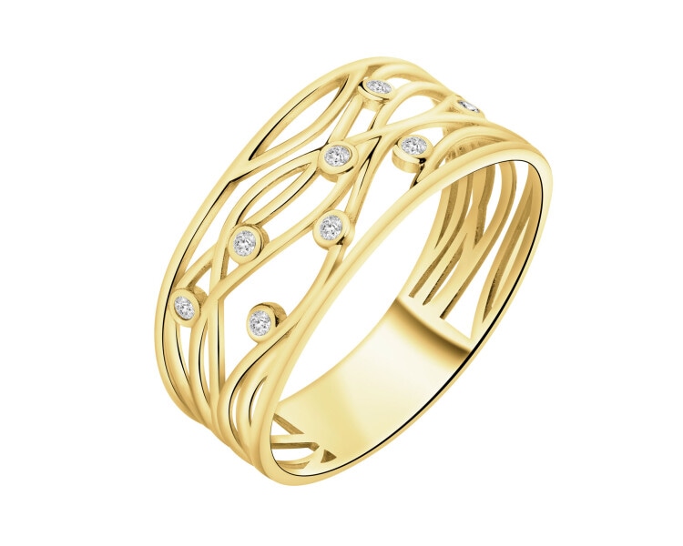 14 K Yellow Gold Band Ring with Cubic Zirconia
