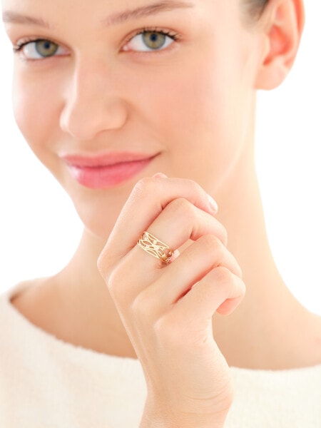 14 K Yellow Gold Band Ring with Cubic Zirconia
