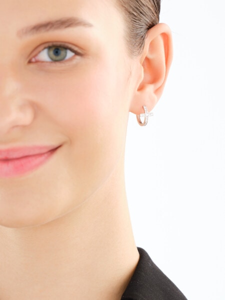 Rhodium Plated Silver Hoop Earring with Cubic Zirconia