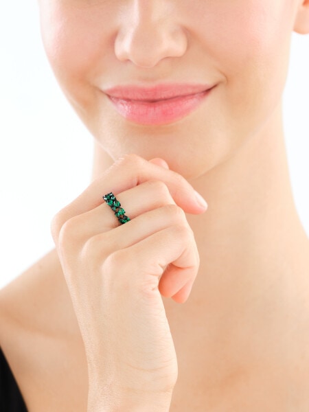 Silver Plated With Black Rhodium Band Ring with Cubic Zirconia