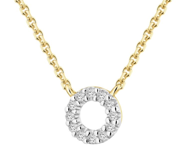 9 K Rhodium-Plated Yellow Gold Necklace with Diamonds - 0,02 ct - fineness 9 K