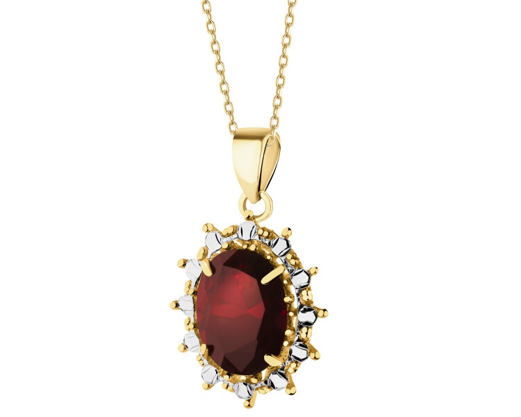 9 K Rhodium-Plated Yellow Gold Pendant with Synthetic Corundum