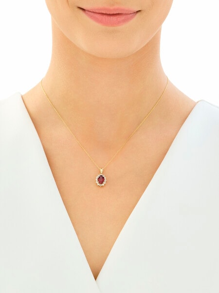 9 K Rhodium-Plated Yellow Gold Pendant with Synthetic Corundum