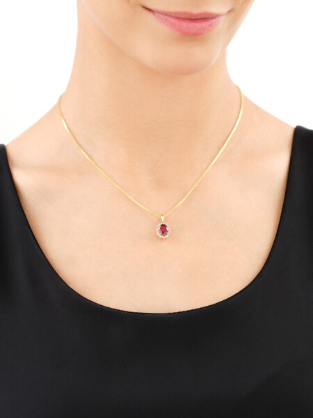 9 K Rhodium-Plated Yellow Gold Pendant with Synthetic Corundum