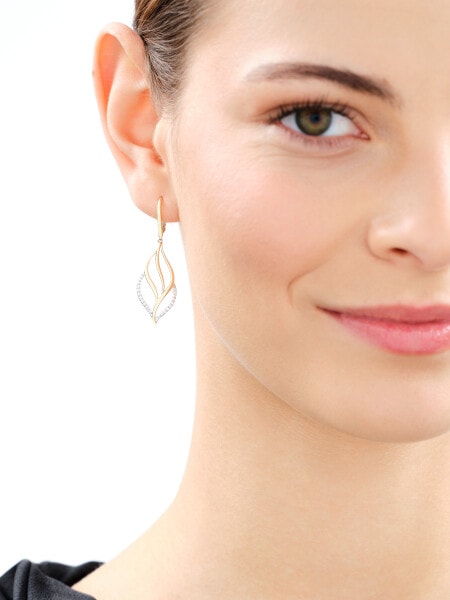 14 K Rhodium-Plated Yellow Gold Dangling Earring with Diamonds - 0,20 ct - fineness 14 K