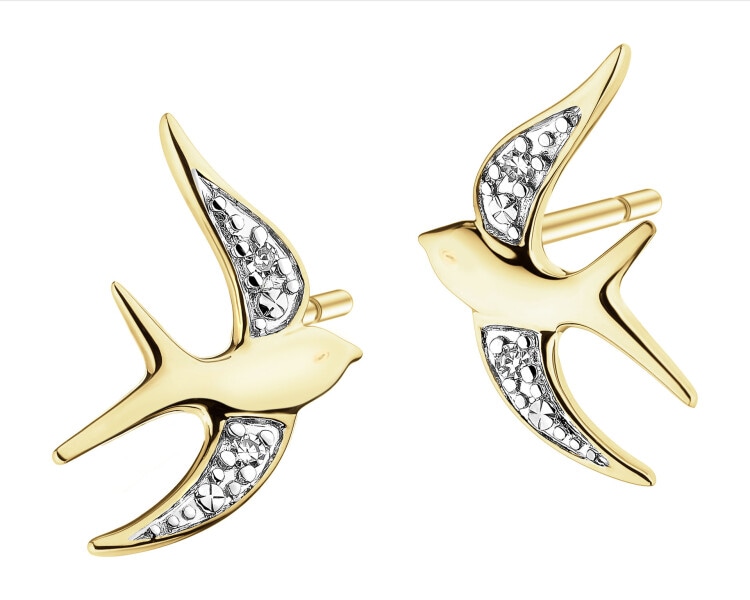 9 K Rhodium-Plated Yellow Gold Earrings with Diamonds - 0,01 ct - fineness 9 K