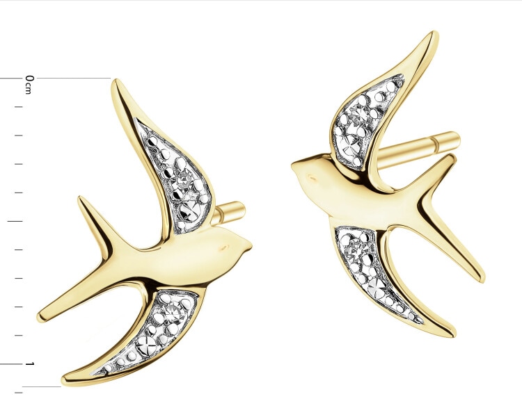9 K Rhodium-Plated Yellow Gold Earrings with Diamonds - 0,01 ct - fineness 9 K