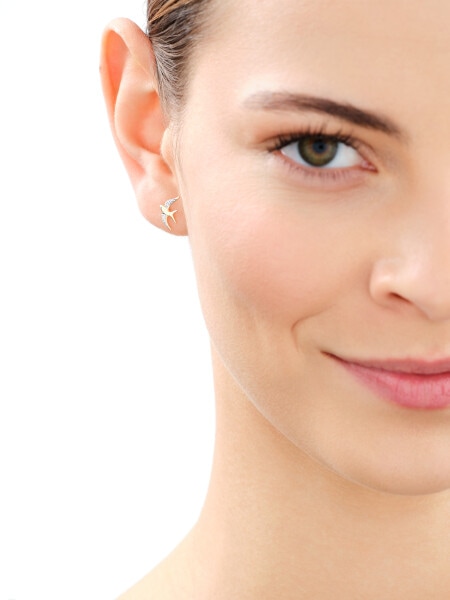 9 K Rhodium-Plated Yellow Gold Earrings with Diamonds - 0,01 ct - fineness 9 K