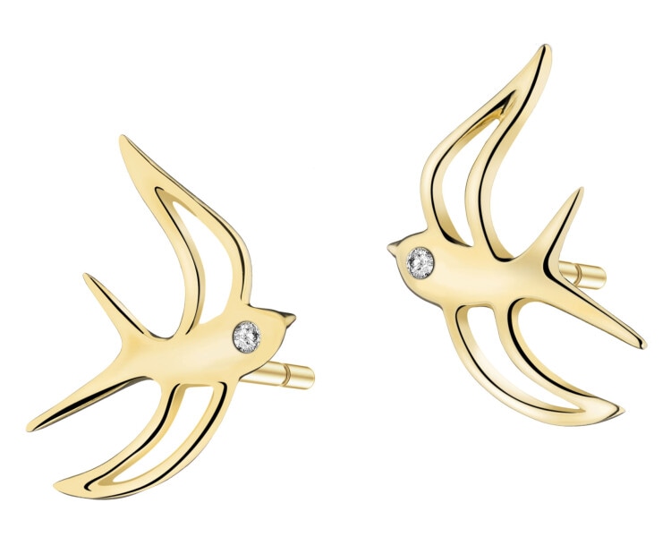 9 K Yellow Gold Earrings with Diamonds - 0,004 ct - fineness 9 K