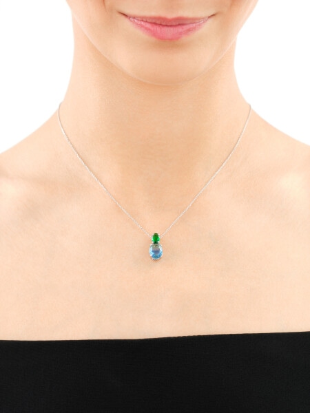 Rhodium Plated Silver Pendant with Glass