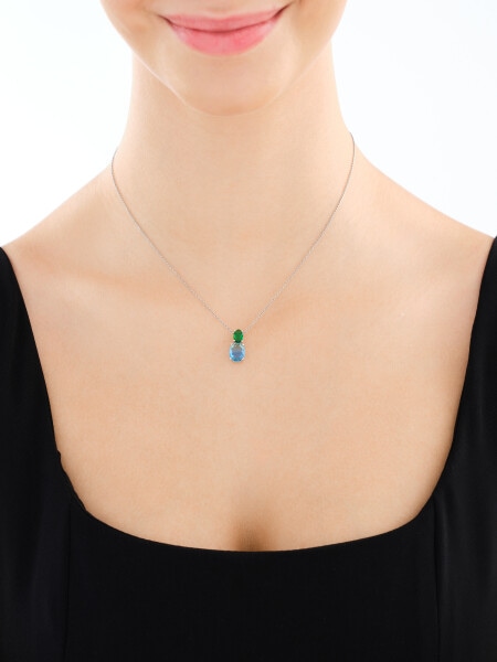 Rhodium Plated Silver Pendant with Glass