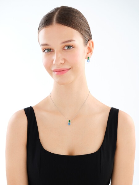 Rhodium Plated Silver Pendant with Glass