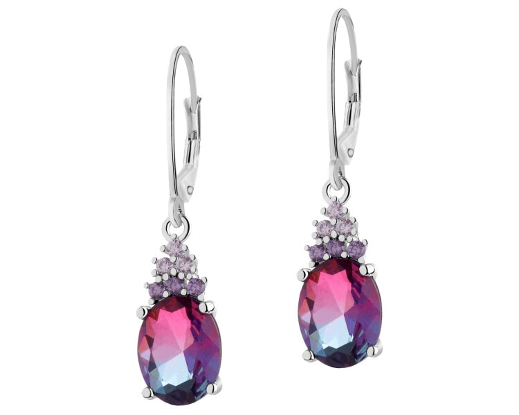 Rhodium Plated Silver Dangling Earring with Cubic Zirconia