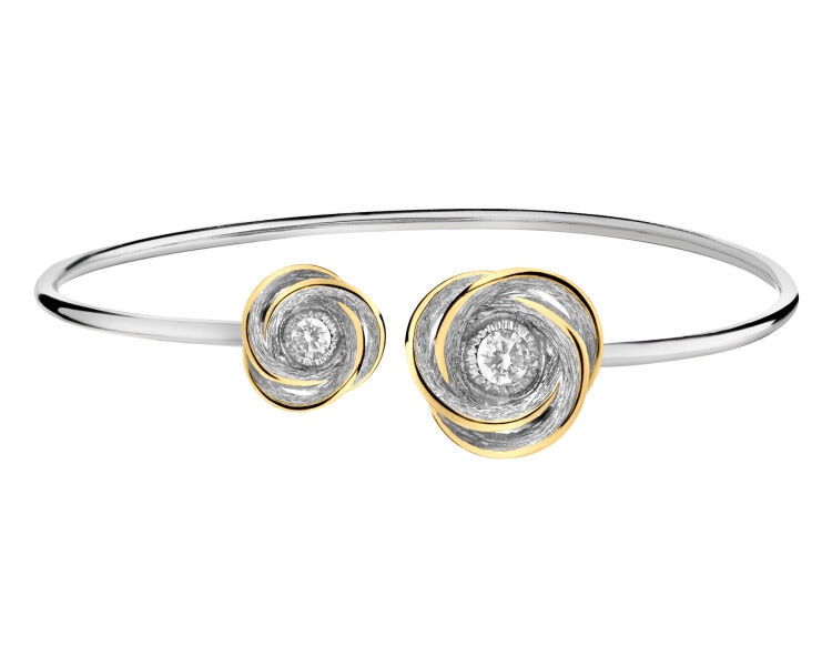 Rhodium-Plated Silver, Gold-Plated Silver Rigid Bracelet with Cubic Zirconia