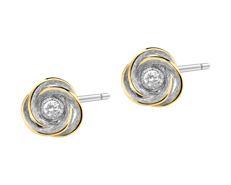 Rhodium-Plated Silver, Gold-Plated Silver Earrings with Cubic Zirconia