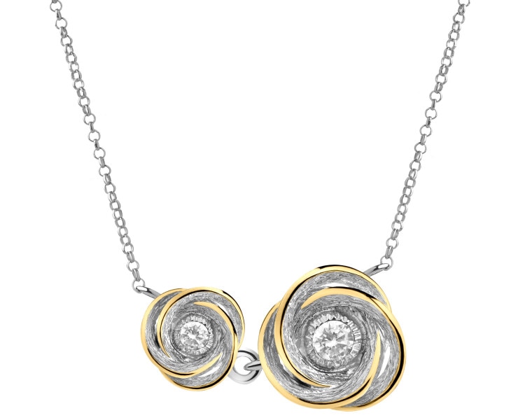 Rhodium-Plated Silver, Gold-Plated Silver Necklace with Cubic Zirconia