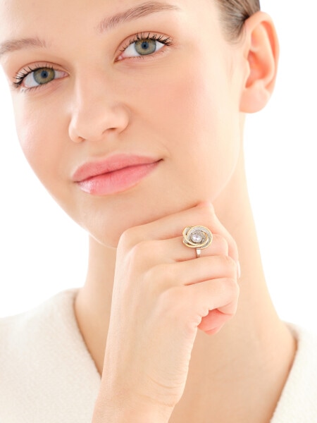 Rhodium-Plated Silver, Gold-Plated Silver Ring with Cubic Zirconia
