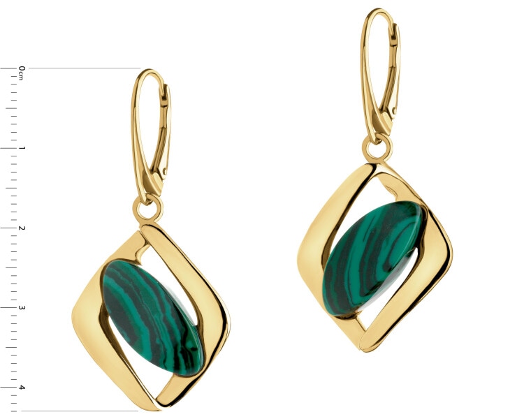 Gold-Plated Silver Dangling Earring with Synthetic Malachite