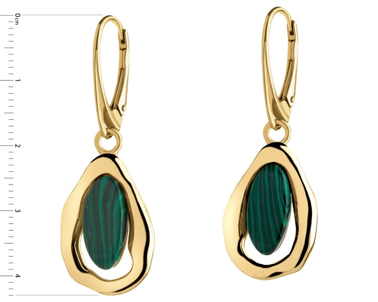 Gold-Plated Silver Dangling Earring with Synthetic Malachite