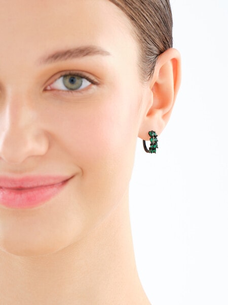 Silver Plated With Black Rhodium Earrings with Cubic Zirconia