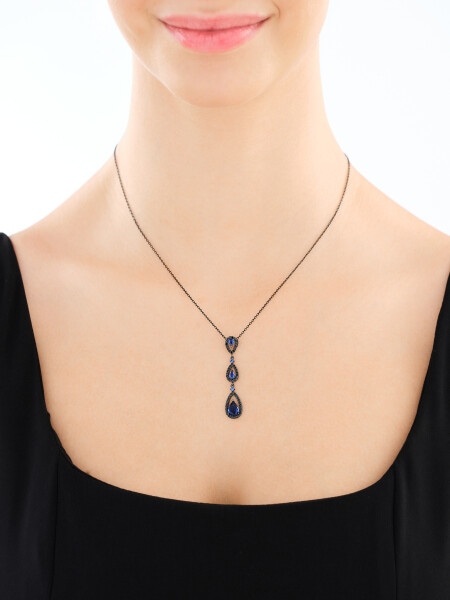 Silver Plated With Black Rhodium Pendant with Cubic Zirconia