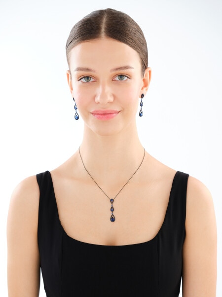 Silver Plated With Black Rhodium Pendant with Cubic Zirconia