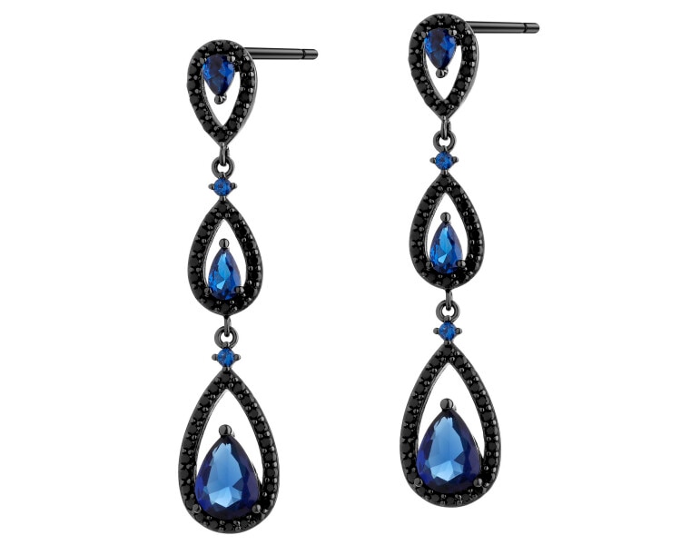 Silver Plated With Black Rhodium Dangling Earring with Cubic Zirconia