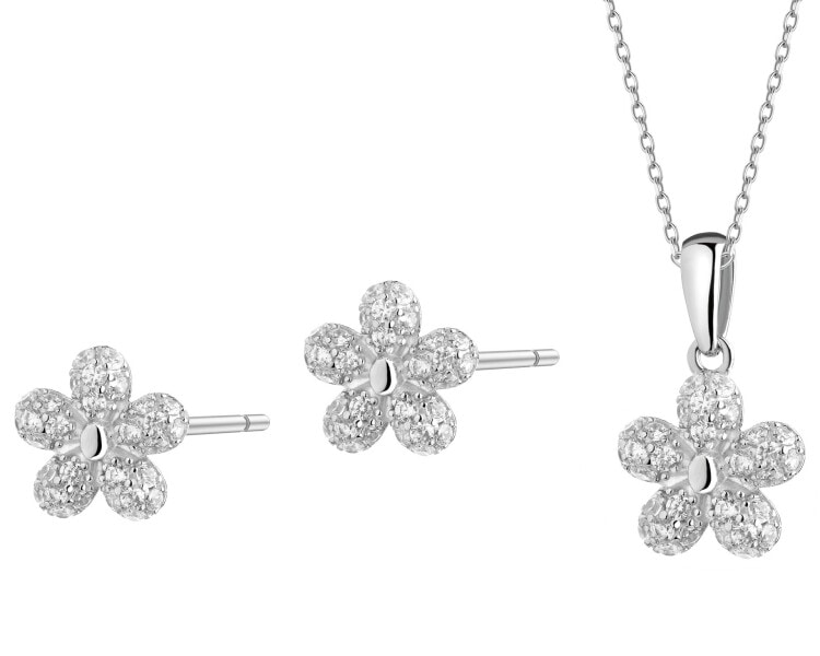 Rhodium Plated Silver Set with Cubic Zirconia