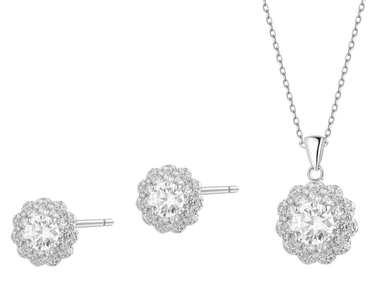 Rhodium Plated Silver Set with Cubic Zirconia