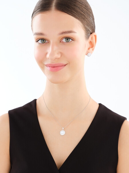 Rhodium Plated Silver Set with Cubic Zirconia