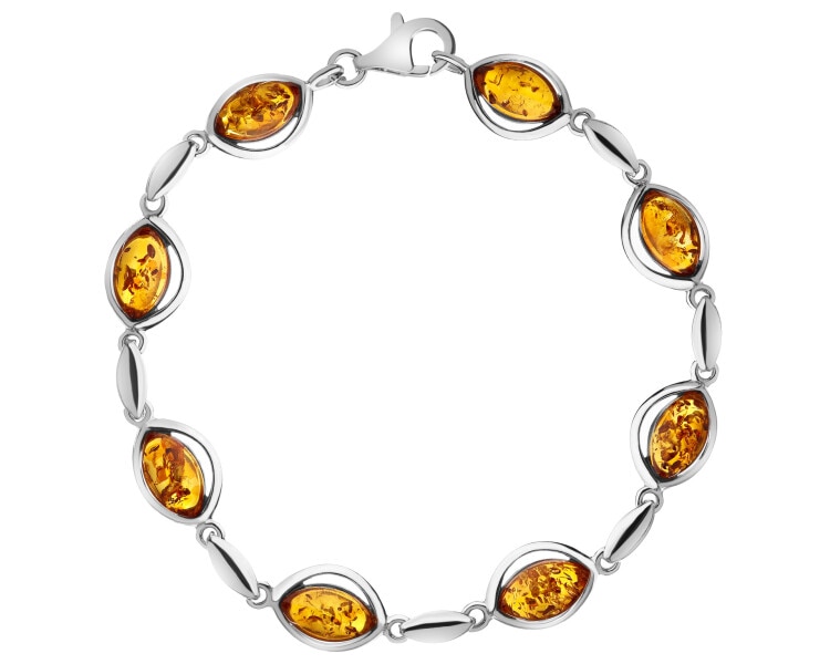Rhodium Plated Silver Bracelet with Amber