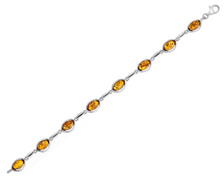 Rhodium Plated Silver Bracelet with Amber