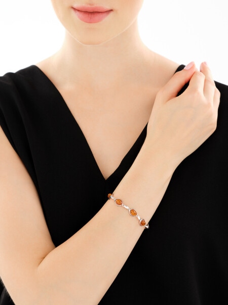 Rhodium Plated Silver Bracelet with Amber