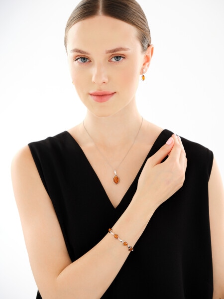 Rhodium Plated Silver Bracelet with Amber