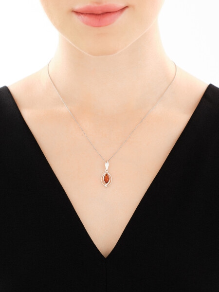 Rhodium Plated Silver Pendant with Amber