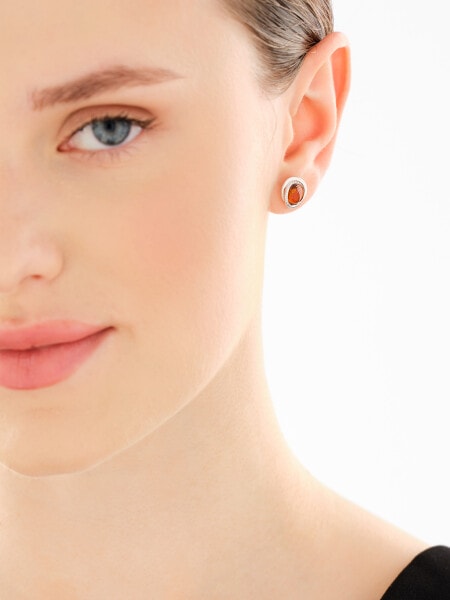 Rhodium Plated Silver Earrings with Amber